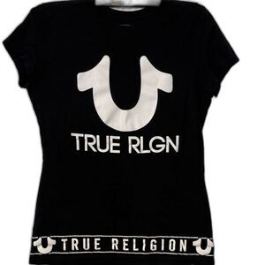 True Religion Black Tee with White Logo Size S